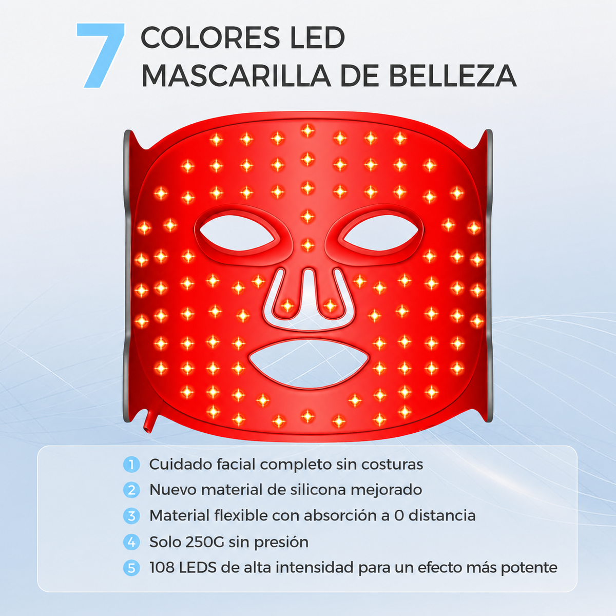 Máscara facial LED con Terapia de Luz Roja para la Cara y la Piel
