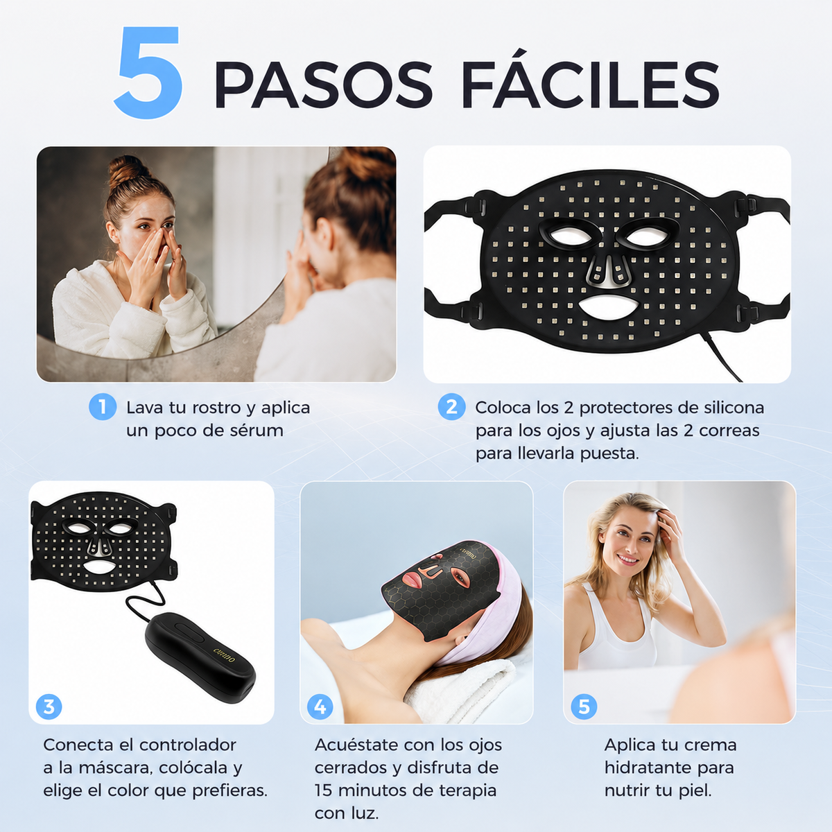 Máscara facial LED con Terapia de Luz Roja para la Cara y la Piel
