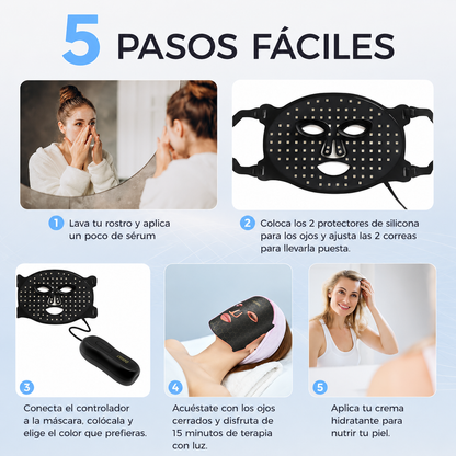 Máscara facial LED con Terapia de Luz Roja para la Cara y la Piel